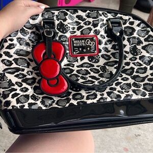Hello Kitty Black and White Patterned Shoulder Bag with Red Bow